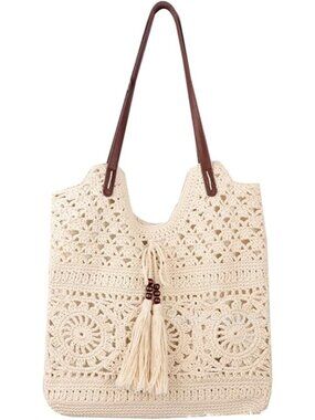 Boho Crochet Summer Handbag Handmade Cotton Rope Knit Shoulder Bags for Women Bo